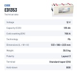 Batteria camion Exide ED1353 12V 135Ah 700A – scheda tecnica