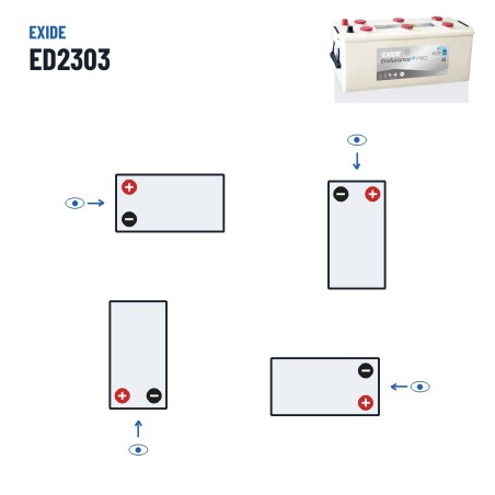 Truck battery Exide ED2303 12V 230Ah 1100A – polarity (layout 3)