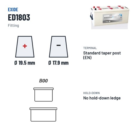 Batterie camion Exide ED1803 12V 180Ah 900A – bornes et fixation
