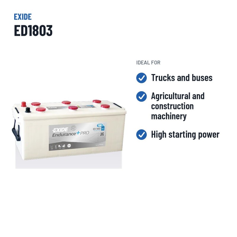 Truck battery Exide ED1803 12V 180Ah 900A – recommended uses