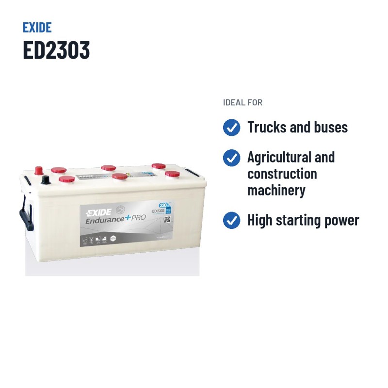 Truck battery Exide ED2303 12V 230Ah 1100A – recommended uses