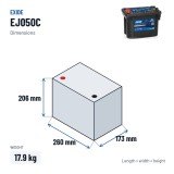 Batteria camion Exide EJ050C 12V 50Ah 800A AGM – dimensioni 260 × 173 × 206 mm