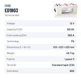 Truck battery Exide ED1803 12V 180Ah 900A – technical data