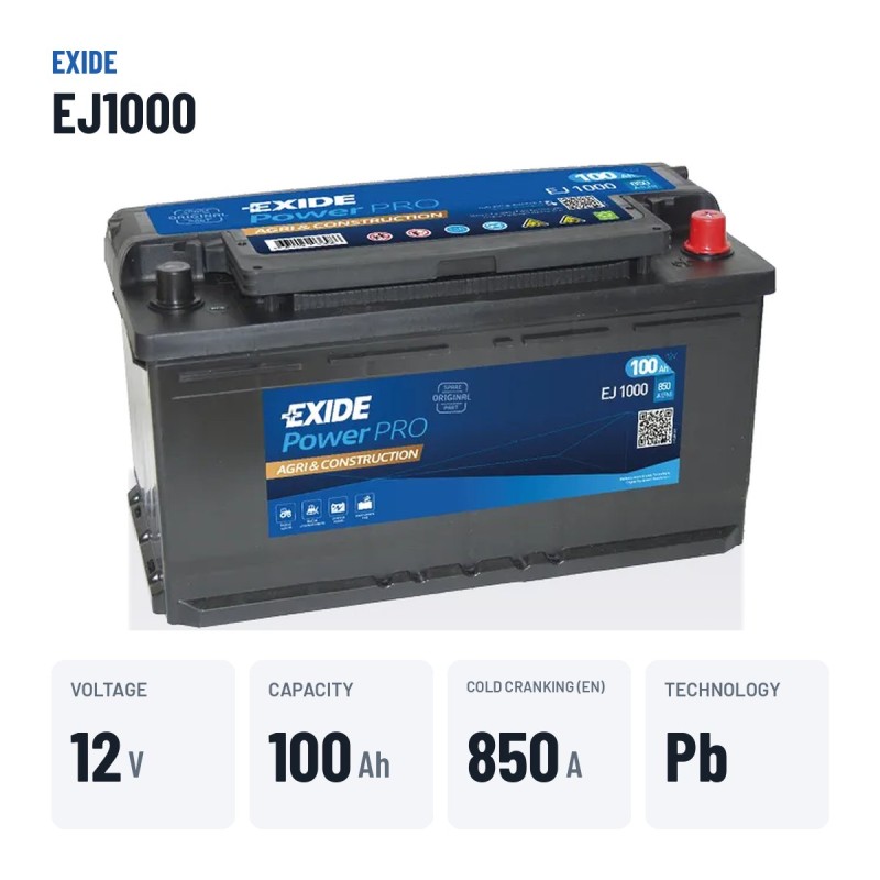 Batería de camión Exide EJ1000 12V 100Ah 850A – datos clave