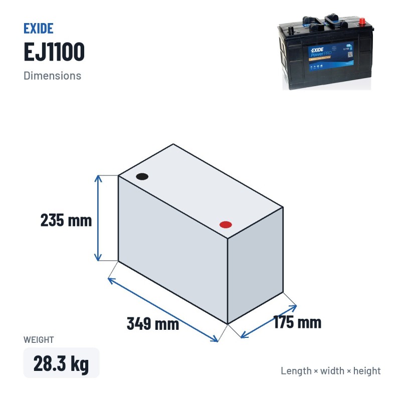 Truck battery Exide EJ1100 12V 110Ah 900A | baterias.com