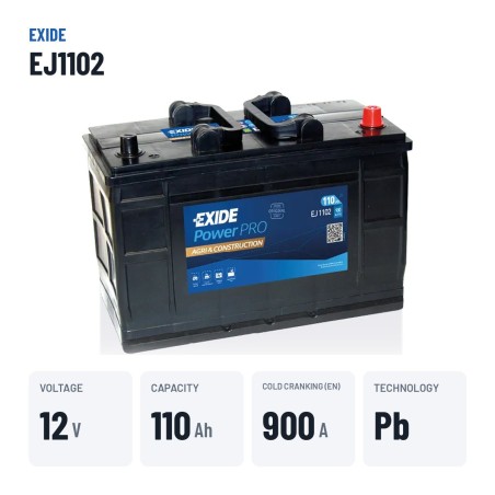 Batería de camión Exide EJ1102 12V 110Ah 900A – datos clave