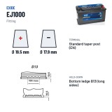 LKW-Batterie Exide EJ1000 12V 100Ah 850A – Pole und Befestigung