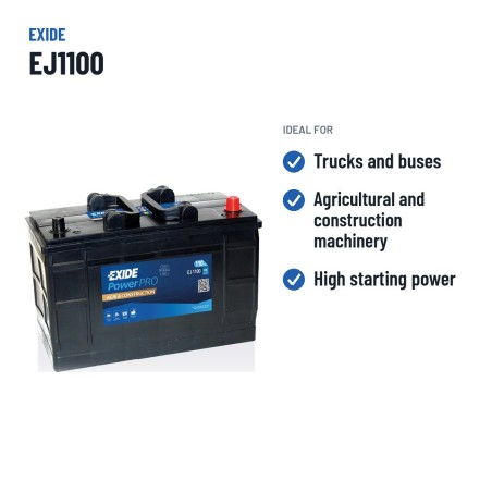 Batería de camión Exide EJ1100 12V 110Ah 900A – usos recomendados