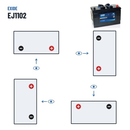 Batería de camión Exide EJ1102 12V 110Ah 900A – polaridad (esquema 0, + derecha)