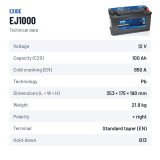 LKW-Batterie Exide EJ1000 12V 100Ah 850A – technische Daten