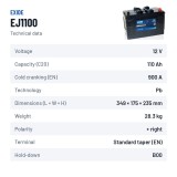 LKW-Batterie Exide EJ1100 12V 110Ah 900A – technische Daten
