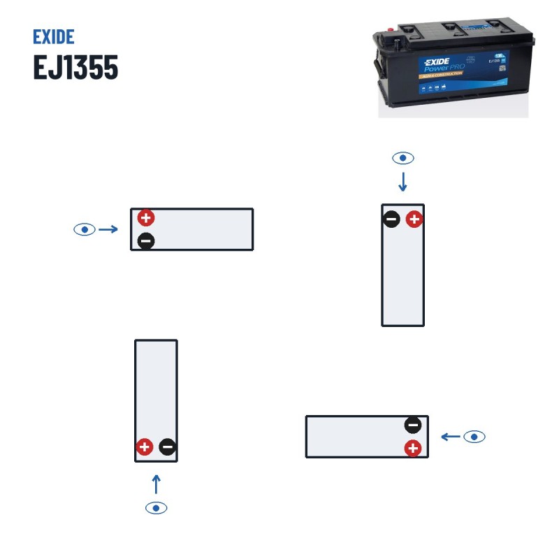 Batteria camion Exide EJ1355 12V 135Ah 1000A – polarità (schema 3)