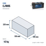 Batteria camion Exide EJ1805 12V 180Ah 1000A – dimensioni 510 × 218 × 225 mm