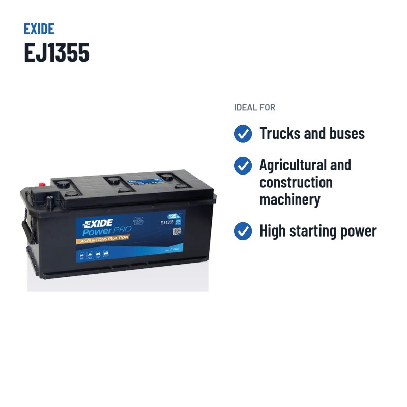 Batteria camion Exide EJ1355 12V 135Ah 1000A – usi consigliati