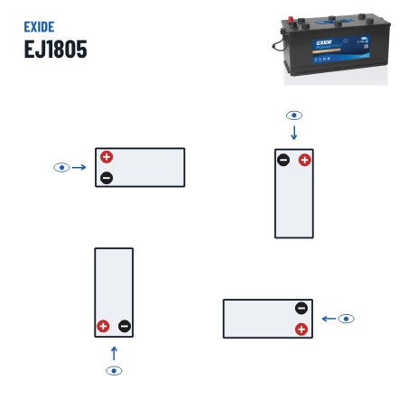 Batterie camion Exide EJ1805 12V 180Ah 1000A – polarité (schéma 3)