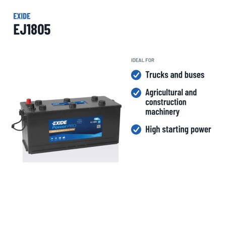 Batterie camion Exide EJ1805 12V 180Ah 1000A – utilisations recommandées