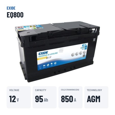 Bateria náutica Exide EQ800 12V 95Ah 850A AGM – dados principais