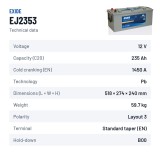 LKW-Batterie Exide EJ2353 12V 235Ah 1450A – technische Daten