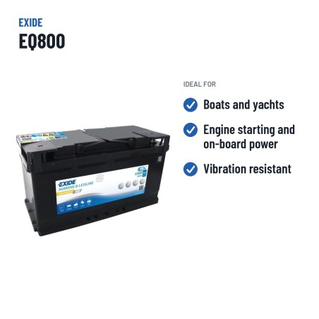Bateria náutica Exide EQ800 12V 95Ah 850A AGM – utilizações recomendadas