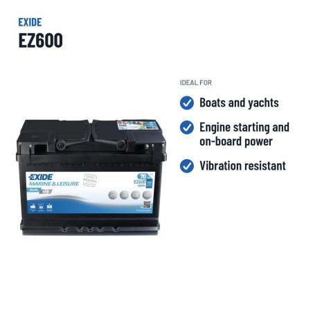 Batería náutica Exide EZ600 12V 70Ah 760A EFB – usos recomendados