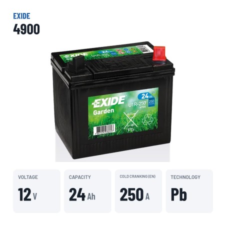 Batería de cortacésped Exide 4900 12V 24Ah 250A – datos clave