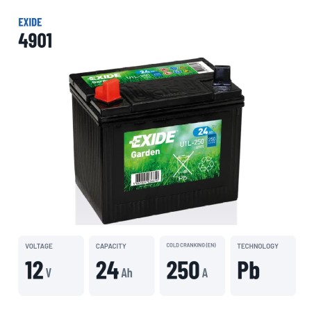 Batterie de tondeuse Exide 4901 12V 24Ah 250A – caractéristiques clés