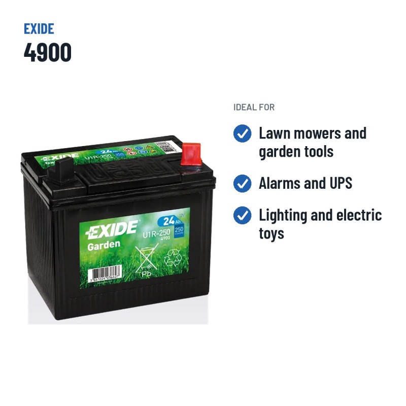 Batería de cortacésped Exide 4900 12V 24Ah 250A – usos recomendados