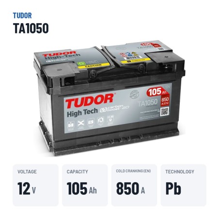 Batería de coche Tudor TA1050 12V 105Ah 850A | baterias.com