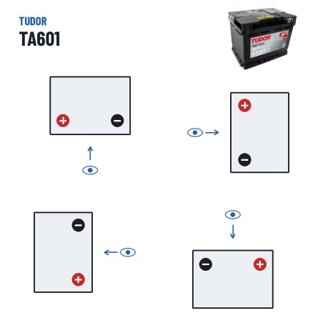 Autobatterie Tudor TA601 12V 60Ah 600A – Polarität (Schaltung 1, + links)