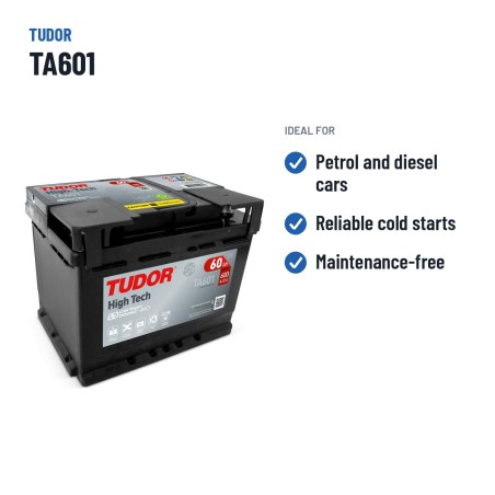 Batería de coche Tudor TA601 12V 60Ah 600A – usos recomendados