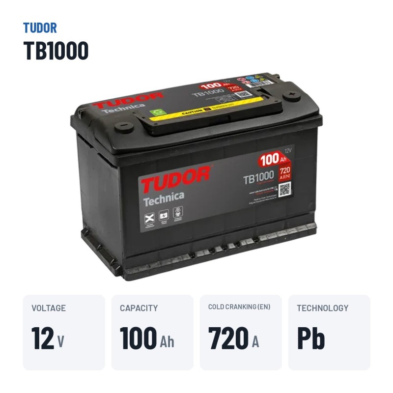 Batterie voiture Tudor TB1000 12V 100Ah 720A – caractéristiques clés