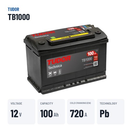 Batterie voiture Tudor TB1000 12V 100Ah 720A – caractéristiques clés