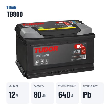 Bateria de carro Tudor TB800 12V 80Ah 640A – dados principais