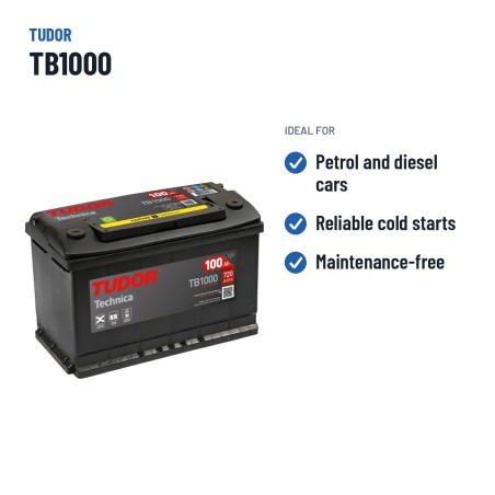 Batterie voiture Tudor TB1000 12V 100Ah 720A – utilisations recommandées