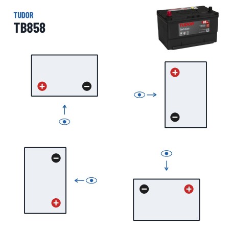 Autobatterie Tudor TB858 12V 85Ah 800A – Polarität (Schaltung 1, + links)