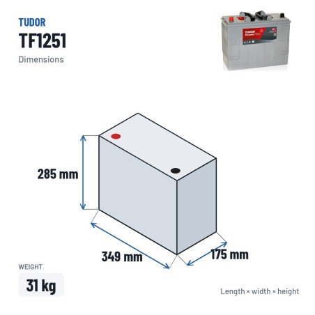 Truck battery Tudor TF1251 12V 125Ah 850A | baterias.com