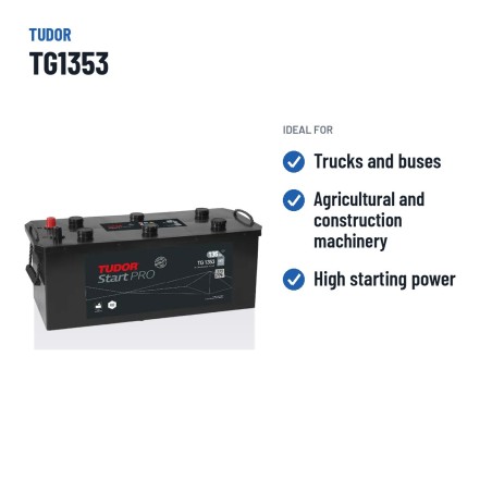 Truck battery Tudor TG1353 12V 135Ah 1000A – recommended uses