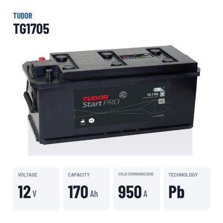 Batteria camion Tudor TG1705 12V 170Ah 950A – dati principali