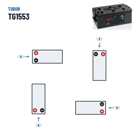 Batterie camion Tudor TG1553 12V 155Ah 900A – polarité (schéma 3)