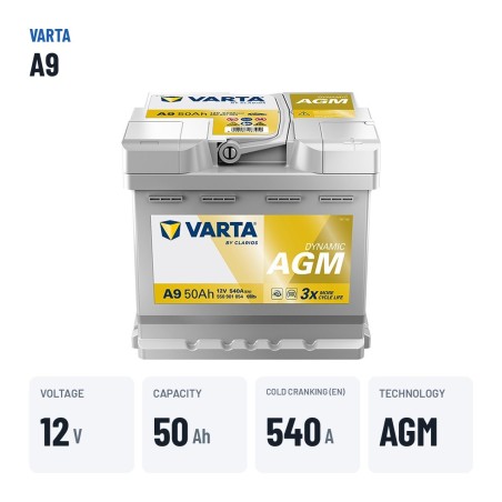 Batterie Start-Stop Varta A9 12V 50Ah 540A AGM – caractéristiques clés