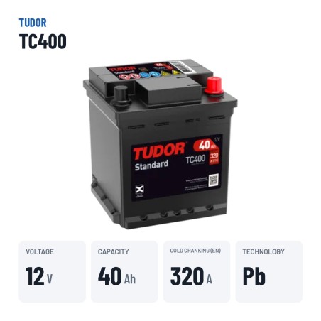 Batterie voiture Tudor TC400 12V 40Ah 320A – caractéristiques clés