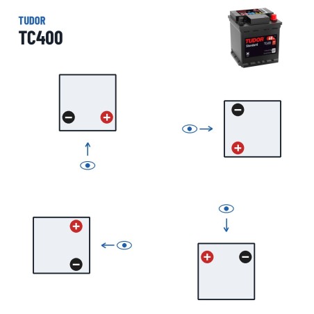 Car battery Tudor TC400 12V 40Ah 320A – polarity (layout 0, + right)