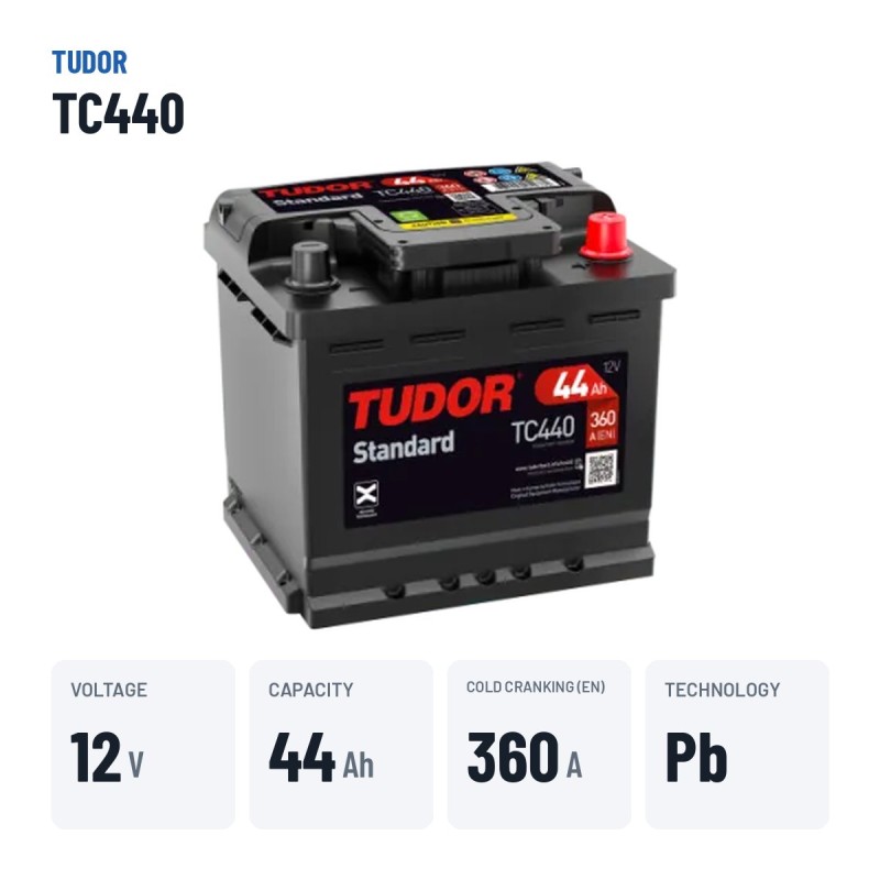 Bateria de carro Tudor TC440 12V 44Ah 360A | baterias.com