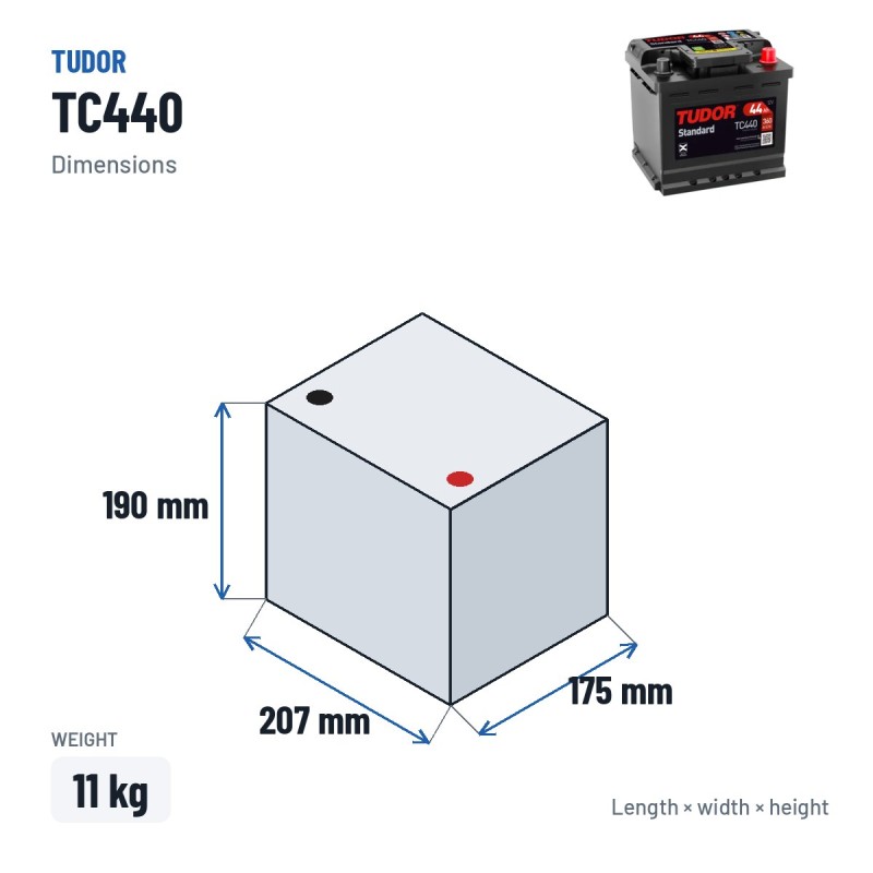 Bateria de carro Tudor TC440 12V 44Ah 360A | baterias.com