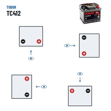 Car battery Tudor TC412 12V 41Ah 370A – polarity (layout 0, + right)