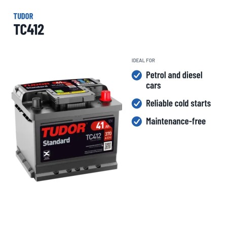 Car battery Tudor TC412 12V 41Ah 370A – recommended uses