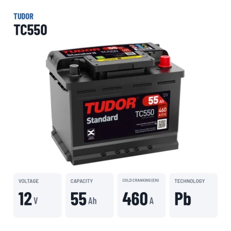 Bateria de carro Tudor TC550 12V 55Ah 460A – dados principais