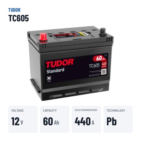 Batterie voiture Tudor TC605 12V 60Ah 440A – caractéristiques clés