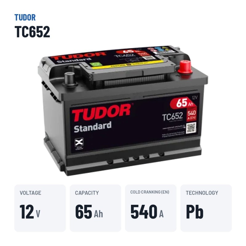 Car battery Tudor TC652 12V 65Ah 540A – key specs