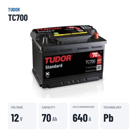 Batteria auto Tudor TC700 12V 70Ah 640A – dati principali